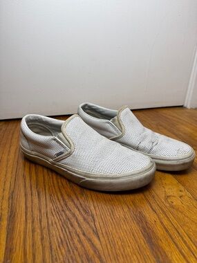 Vans Women's Perforated Leather Slip-On Sneakers - White - Size 7.5